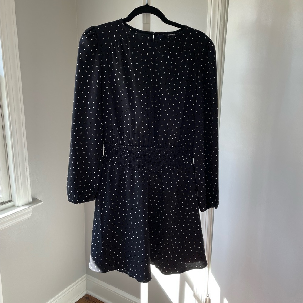 Express Long Sleeve Black and White Polka Dot Dress - size S NWT